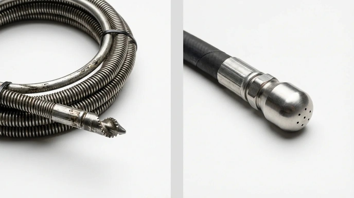 Drain snake cable and hydro jetting nozzle used for drain cleaning in New Brighton, PA