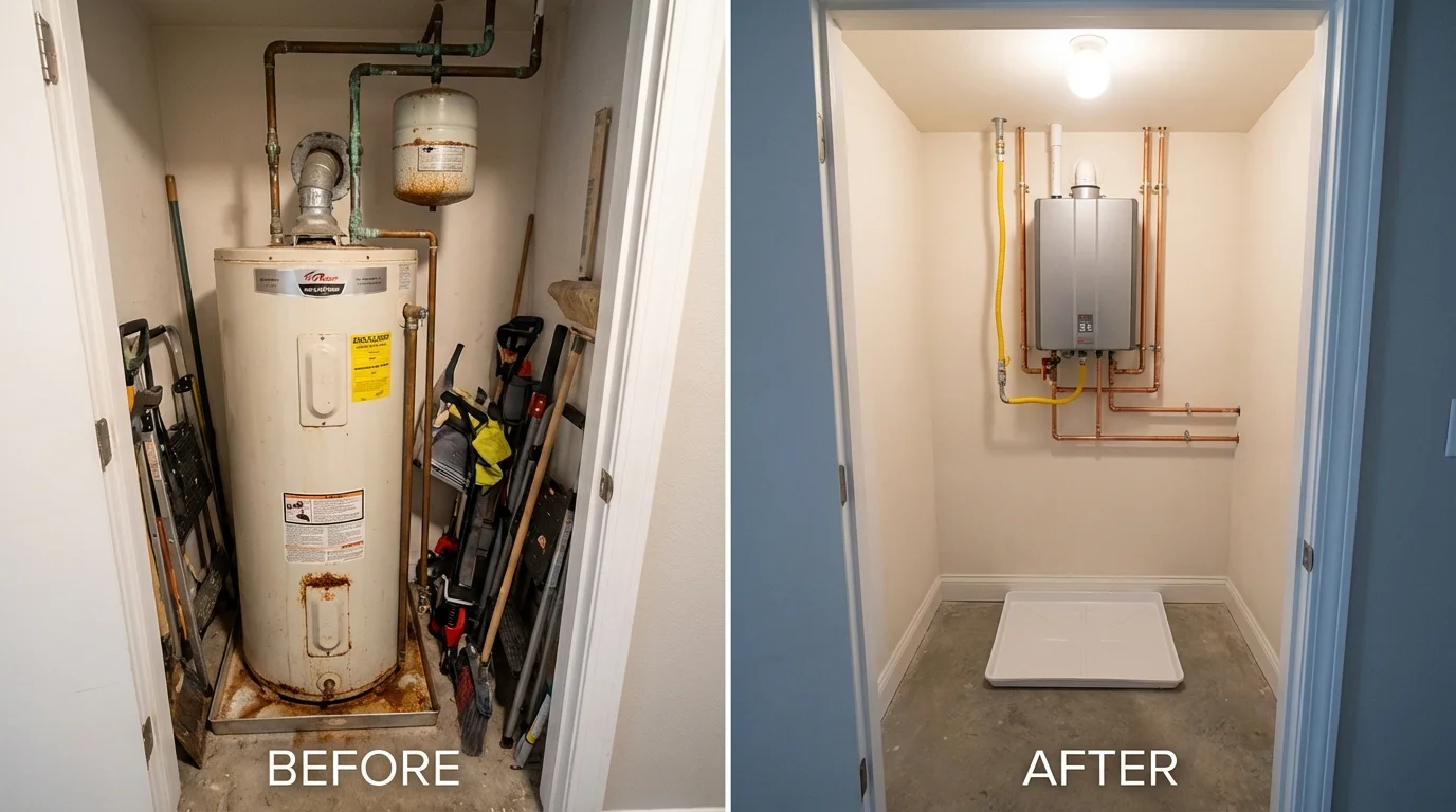 Tank water heater versus wall-mounted tankless unit comparison for New Brighton, PA homeowners