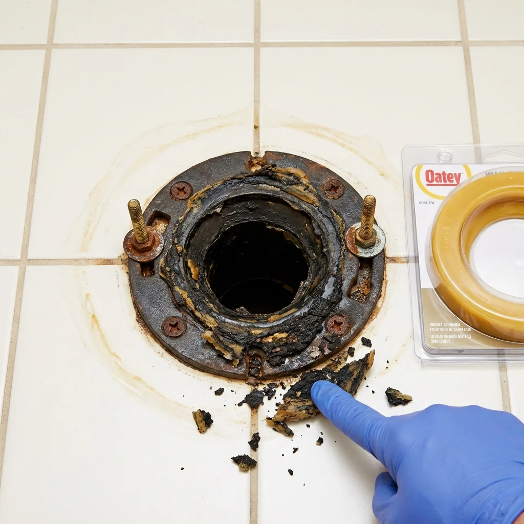 Failed wax ring showing water seepage at the base of a toilet in a New Brighton, PA home